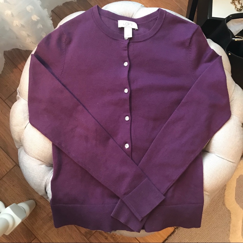LOFT Purple Crystal Button Knit Cardigan Sweater XS Petite